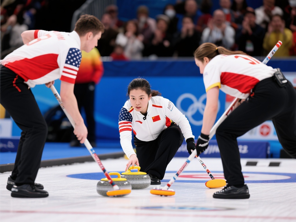 世界男子冰壶锦标赛:中国队迎战美国队循环赛对决 比赛开始后,双方迅速进入状态。中国队在开